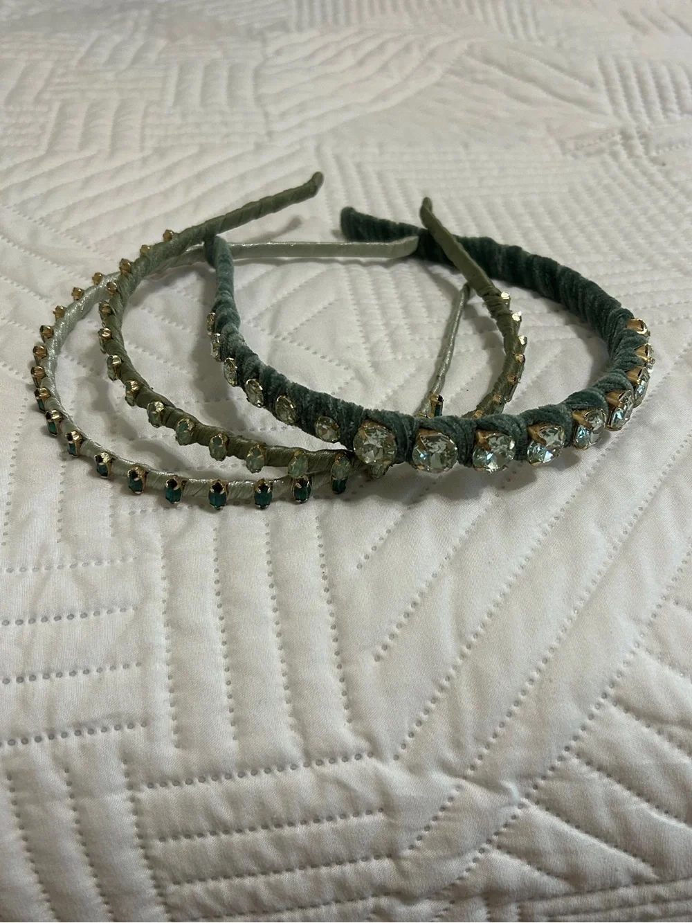 Anthropologie Green Crystal Headband Trio